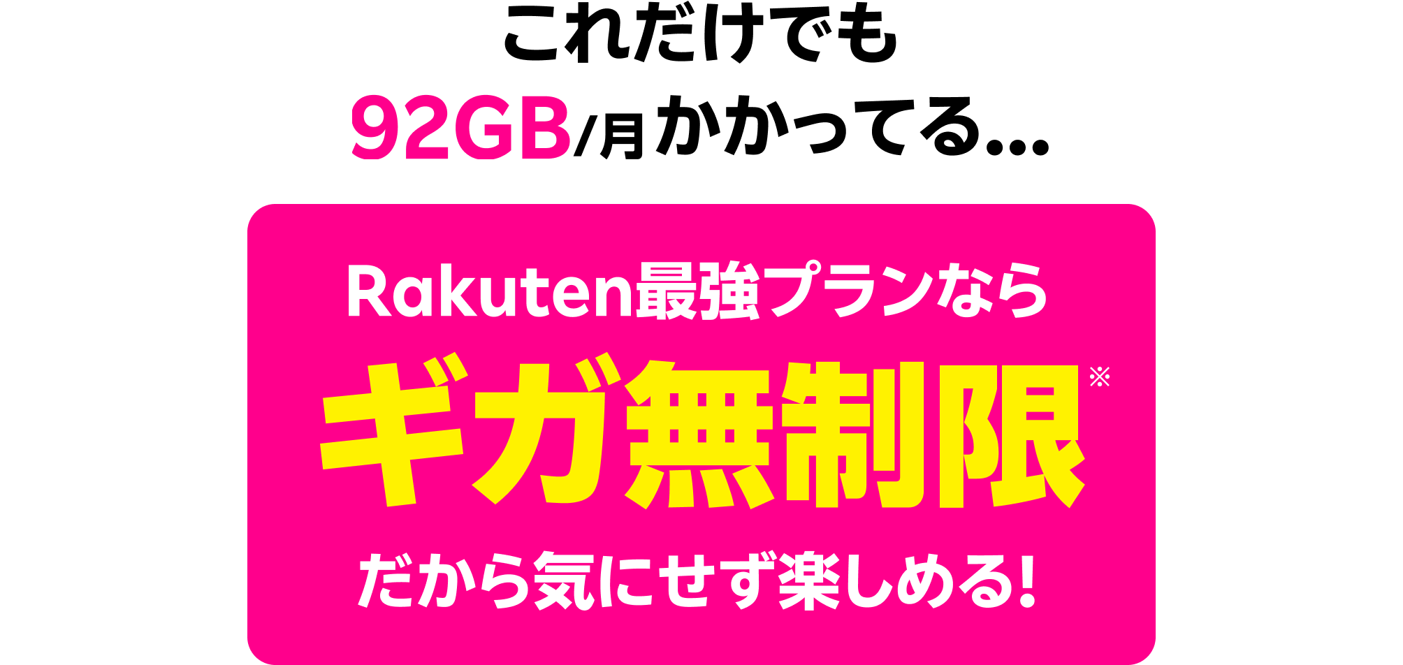 これだけでも92GB/月かかってる… Rakuten最強プランならギガ無制限※だから気にせず楽しめる！