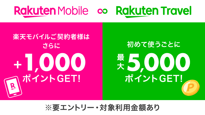 楽天トラベルサービス初めて利用キャンペーン最大5,000ポイントGET