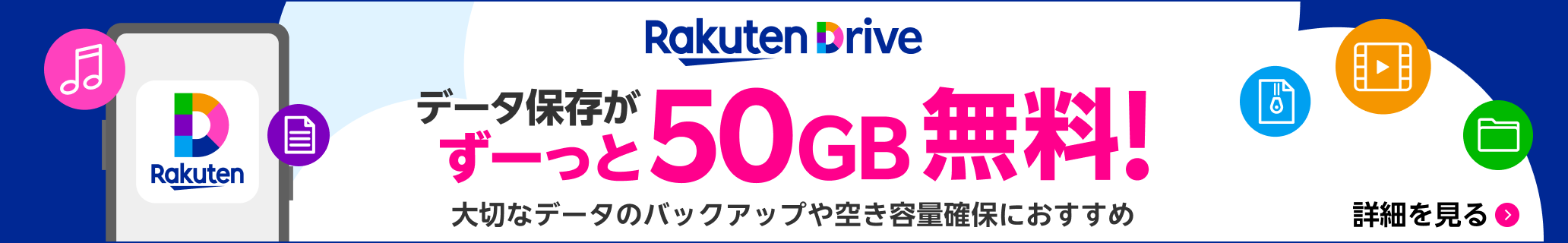 楽天ドライブ データ保存がずーっと50GB無料 大切なデータのバックアップや空き容量確保におすすめ