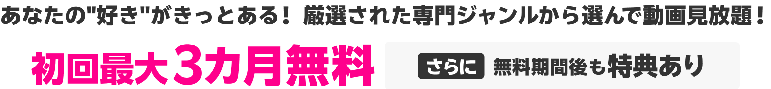 あなたの好きがきっとある！厳選された専門ジャンルから選んで動画見放題！初回最大3カ月無料さらに無料期間後も特典あり