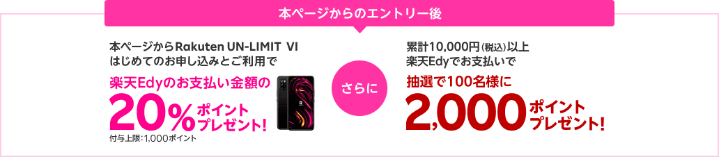 エントリー後、
              楽天モバイル申し込み＆Rakuten Linkアプリ利用で1,000円分のEdyプレゼント