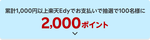 累計1,000円以上楽天Edyでお支払いで抽選で100名様に2,000ポイント