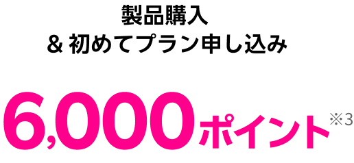 製品購入 & 初めてプラン申し込み 6,000ポイント※3