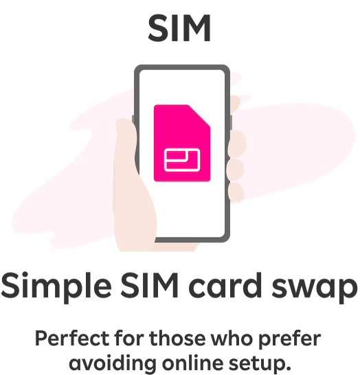 SIM: Simple SIM card swap Perfect for those who prefer avoiding online setup.