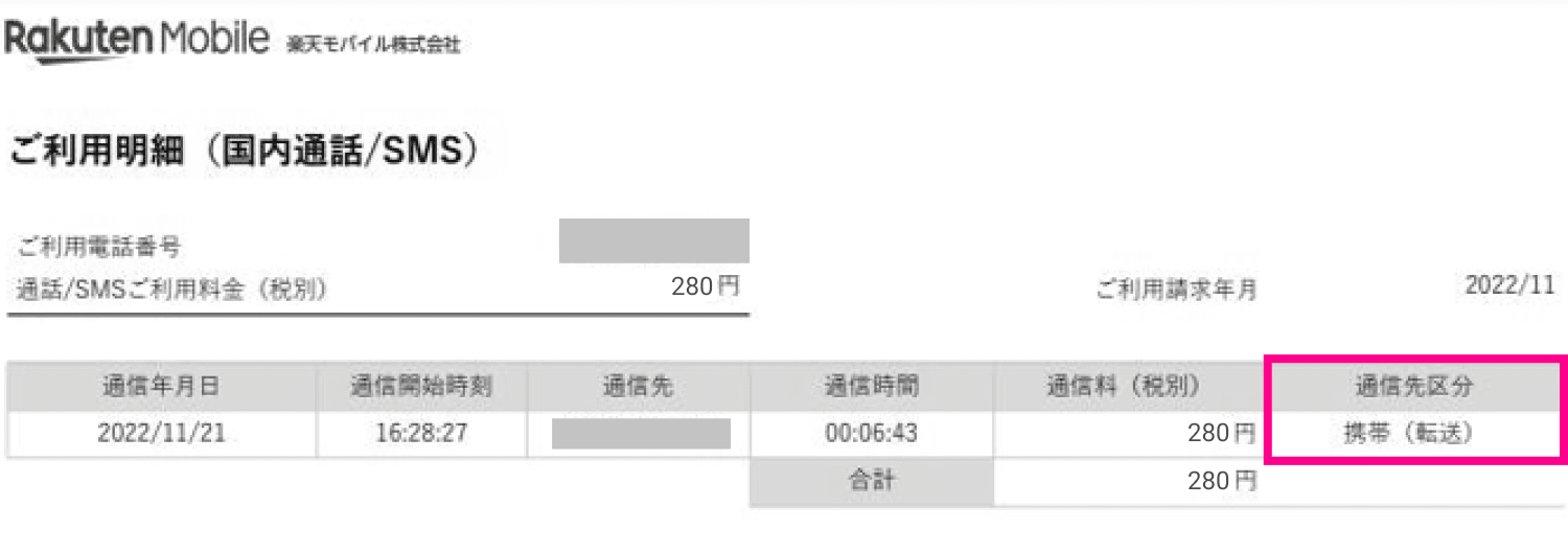 OS標準アプリで着信転送した場合