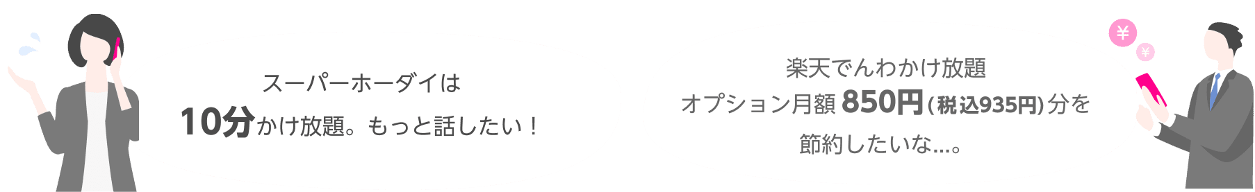 スーパーホーダイは10分かけ放題。もっと話したい！楽天でんわかけ放題オプション月額850円分を節約したいな...。