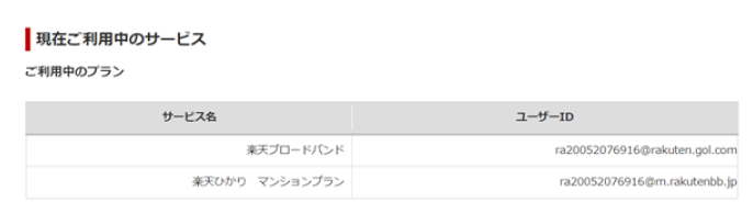 ご利用中のサービスの確認