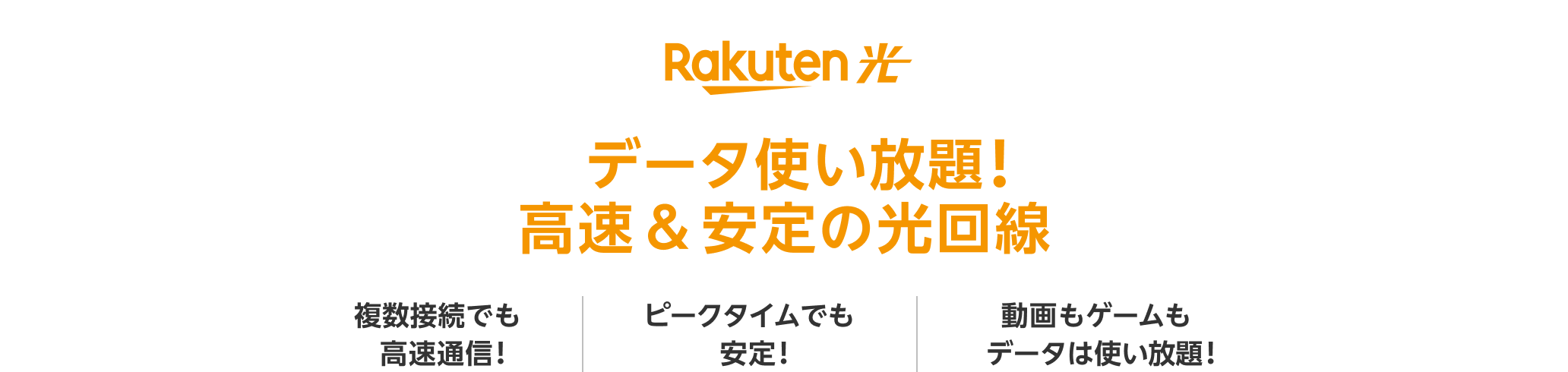 データ使い放題！高速＆安定の光回線 Rakuten光 複数接続でも高速通信！ピークタイムでも安定！動画もゲームもデータは使い放題！