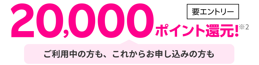 要エントリー ご利用中の方も、これからお申し込みの方も20,000ポイント還元！※2