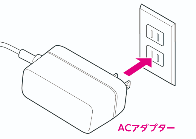 2. ACアダプターの電源プラグをコンセントに差し込む