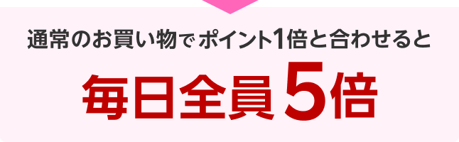 通常のお買い物でポイント1倍と合わせると毎日全員5倍