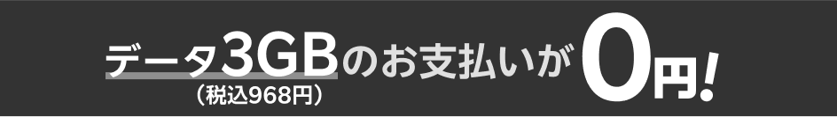 データ3GB（税込968円）のお支払いが0円!